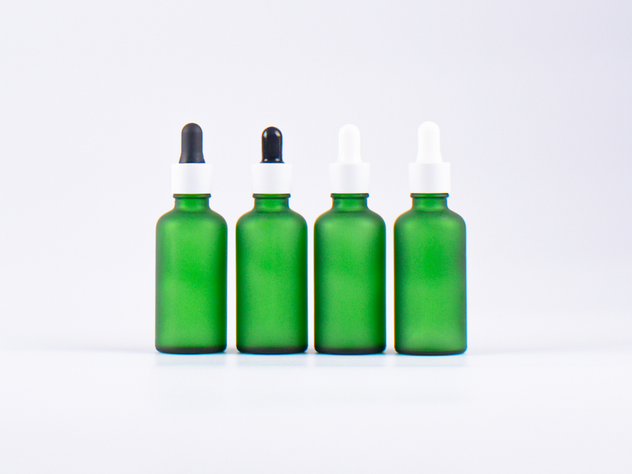 Grünglasflasche 50ml, mit Pipette weiss